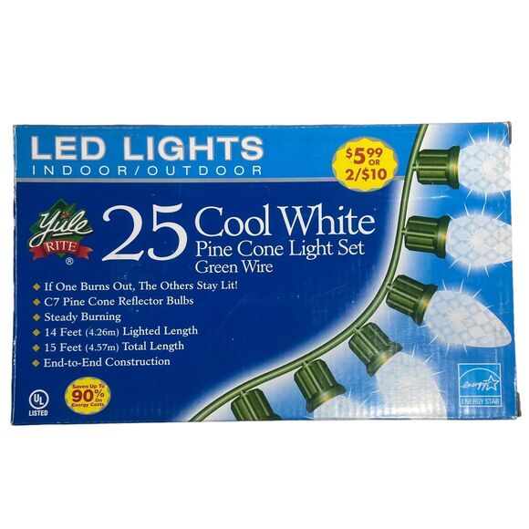 Yule Rite 25 Pine Cone String Lights Cool White Indoor Outdoor Total Length 15ft - Picture 1 of 10
